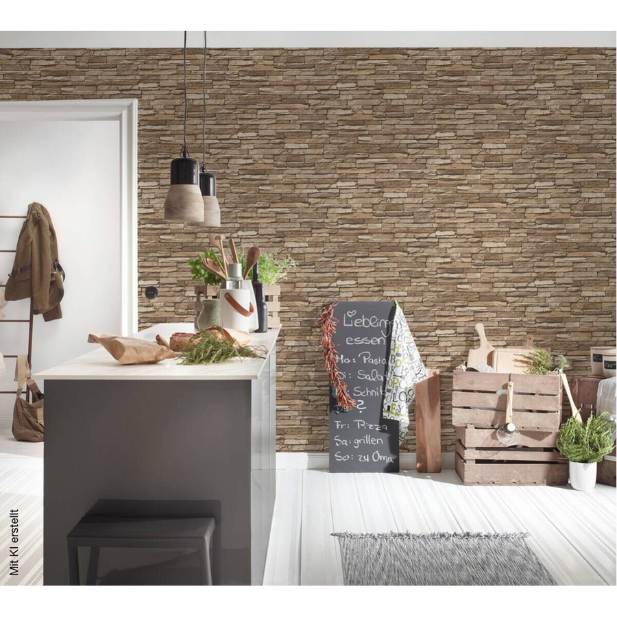 A.S. Création Vliestapete in Stein-Optik Braun und Beige, moderne Natur-Tapete für Wohnzimmer, Schlafzimmer oder Home-Office, Breite: 53 cm, Höhe: 1005 cm, Tiefe: 9,3 cm - Bild 3