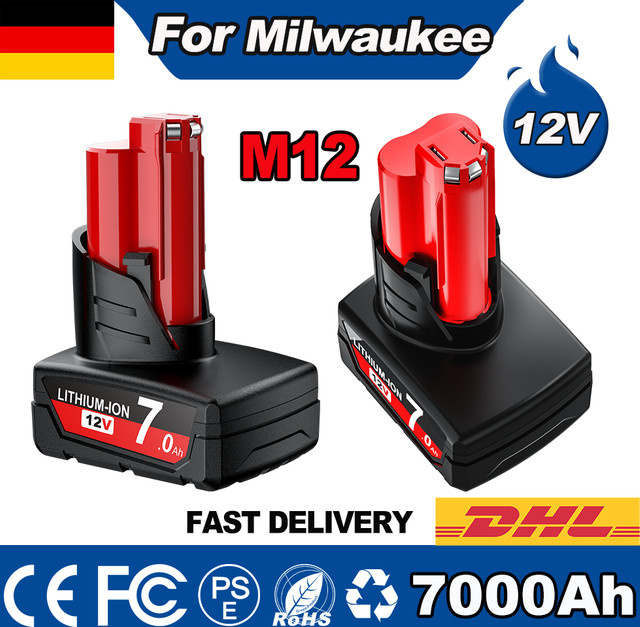 Milwaukee M12 Li-Ion Akku 12 V mit 7000 mAh in Rot für M12 B2 M12 XC Werkzeuge - Bild 1