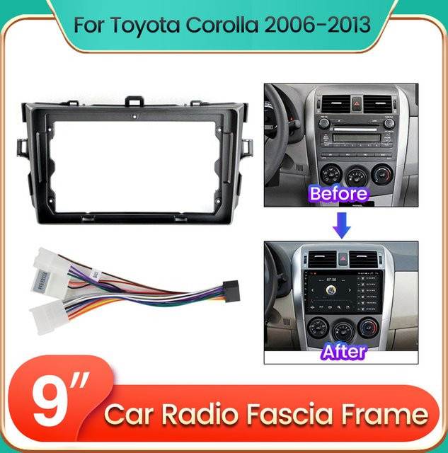 NAVIFANS Radioblende für Toyota Corolla 2006-2013 mit 9 Zoll Fascia Trim Adapter und Kabelbaum in Schwarz - Bild 1
