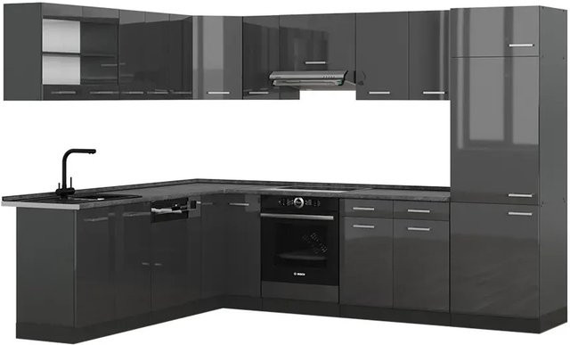 Vicco R-Line Eckküche Anthrazit Hochglanz B/T/H: 227 x 287 x 207 cm - Bild 1