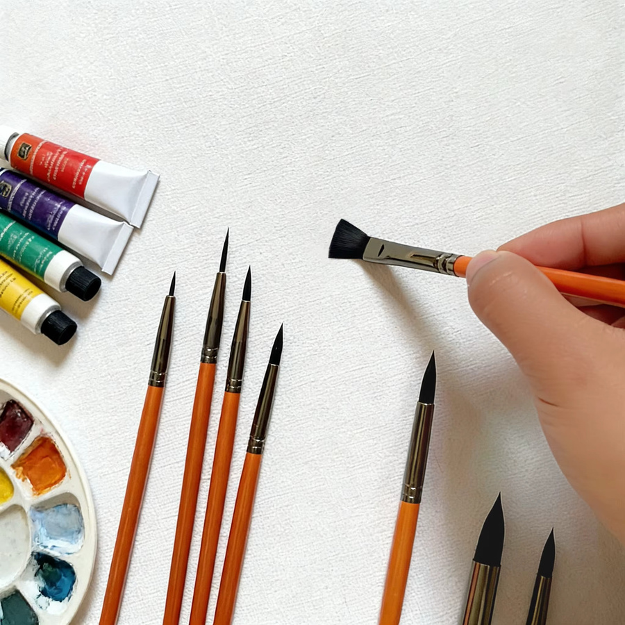 8-teiliges professionelles Künstler-Aquarellpinsel-Set mit braunem Holzgriff und schwarzer runder Spitze - Bild 3