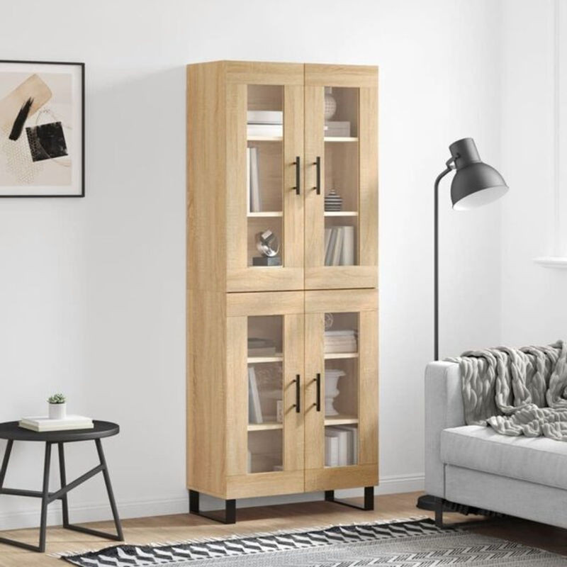 Highboard Vidaxl Sonoma-Eiche Natur Braun aus Holzwerkstoff und Metall im skandinavischen Design, B/T/H: 69,5 x 34 x 180 cm - Bild 1