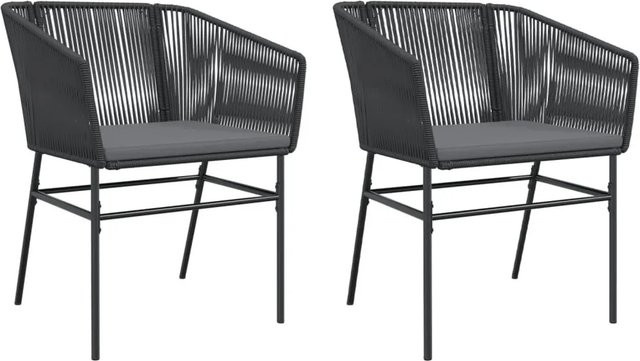 Furnicato Gartenstühle Set aus 2 Stück in Schwarz aus Poly Rattan mit UV-beständigen Kissen und Armlehnen - Bild 1