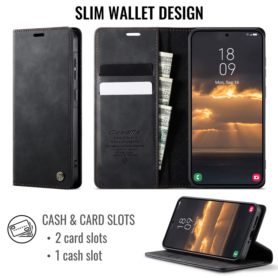 Magnetische Leder Brieftasche als Flip-Cover für Samsung Galaxy A56 A36 A26 A17 A16 A55 A35 A25 A54 A34 A33 A15 5G A14 A53 A50 A52 in Schwarz oder Beige - Bild 2