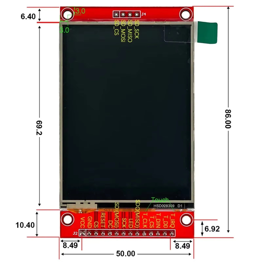 wishiot ILI9341 2,8 Zoll SPI TFT LCD Display mit resistivem Touchscreen und Kartensteckplatz für Arduino 2560 und ESP32, Rot - Bild 2