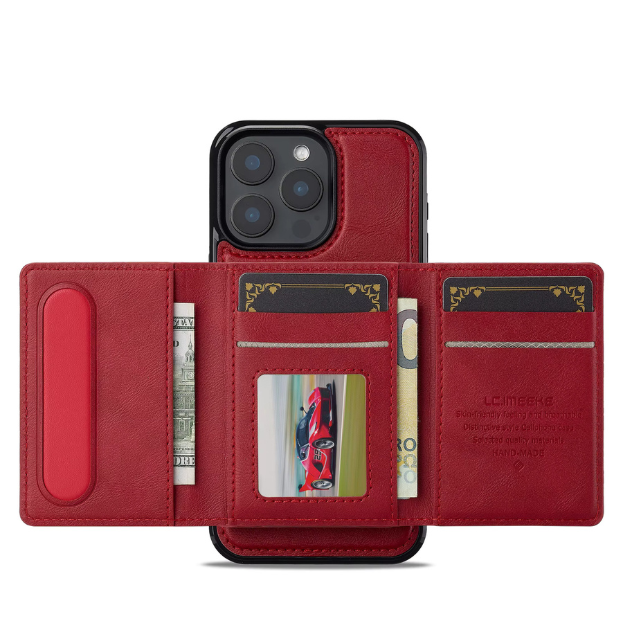 Aierkeba 2-in-1 Magnetische Lederhülle mit abnehmbarer Tasche für iPhone Modelle in Schwarz und Rot - Bild 2