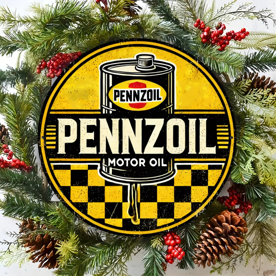 Pennzoil Vintage rundes Aluminium-Wandschild im Retro-Design mit kariertem Muster, rot/schwarz/mehrfarbig, Durchmesser: 20 cm - Bild 4