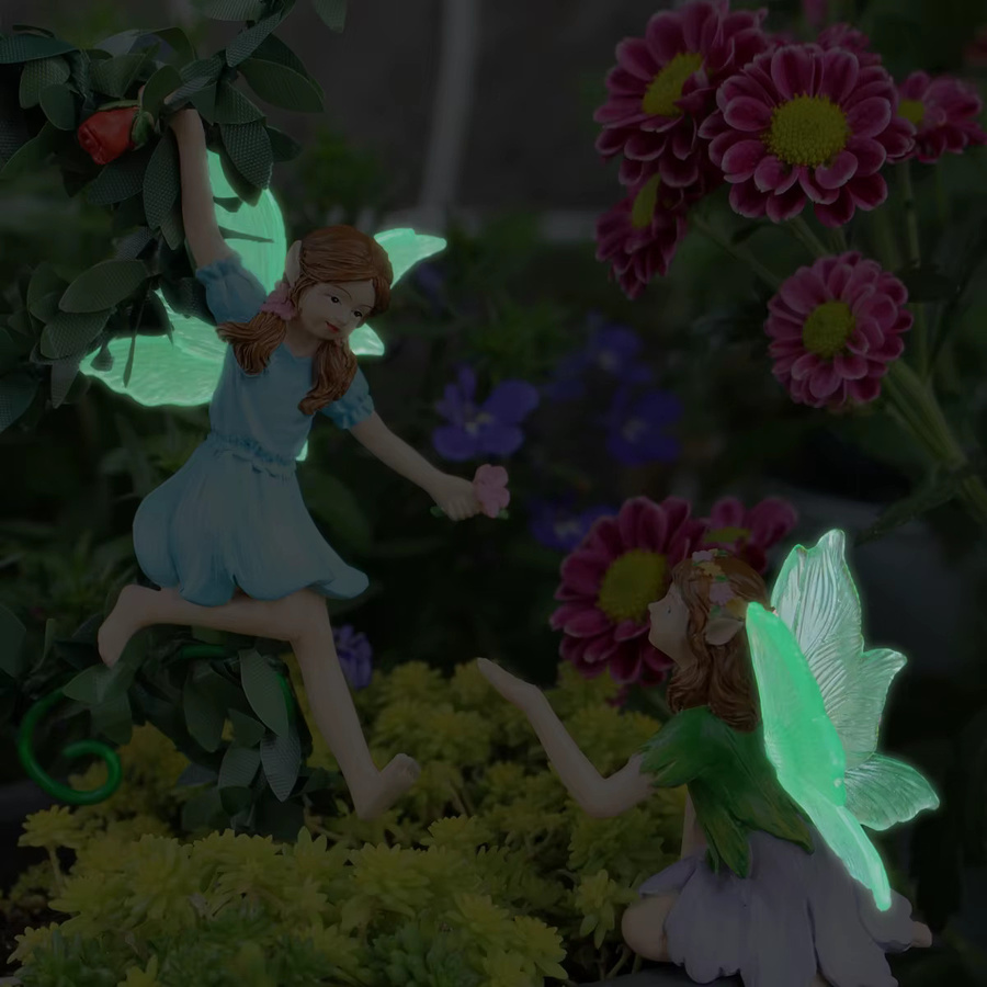 Blumenfee-Statue aus Kunstharz als bunte Blumentopf-Dekoration für den Garten und Außenbereich - Bild 2