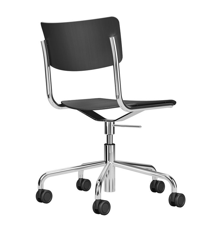 Thonet S 43 Dr Fdr Atelier Drehstuhl aus Stahlrohr in Schwarz mit Rollen - Bild 2