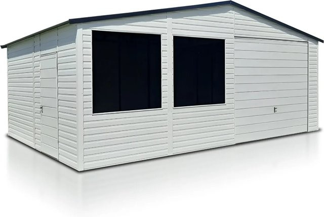 Liderstal Einzelgarage Premium aus Blech mit Satteldach und Schwingtor in Weiß, B/T: 500 x 500 cm - Bild 1
