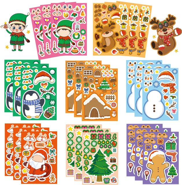 Cartoon Weihnachten Puzzle Aufkleber, DIY Handwerk, Wasserdicht, multicolour - Bild 1