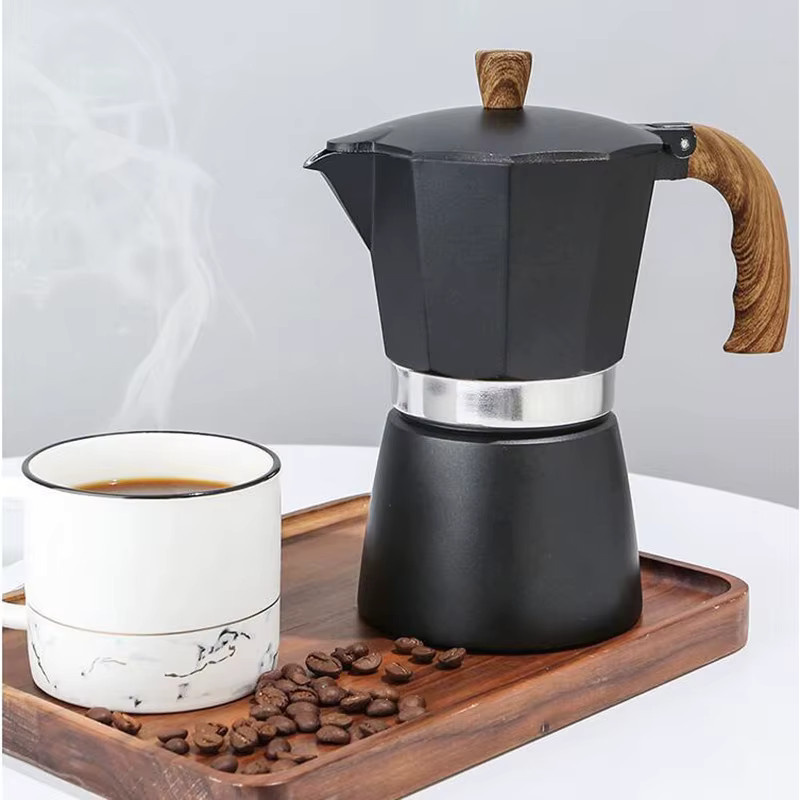 JUSTINLAU Kaffee-Moka-Topf mit Vintage-Holzgriff in Schwarz, 150 ml oder 300 ml - Bild 2