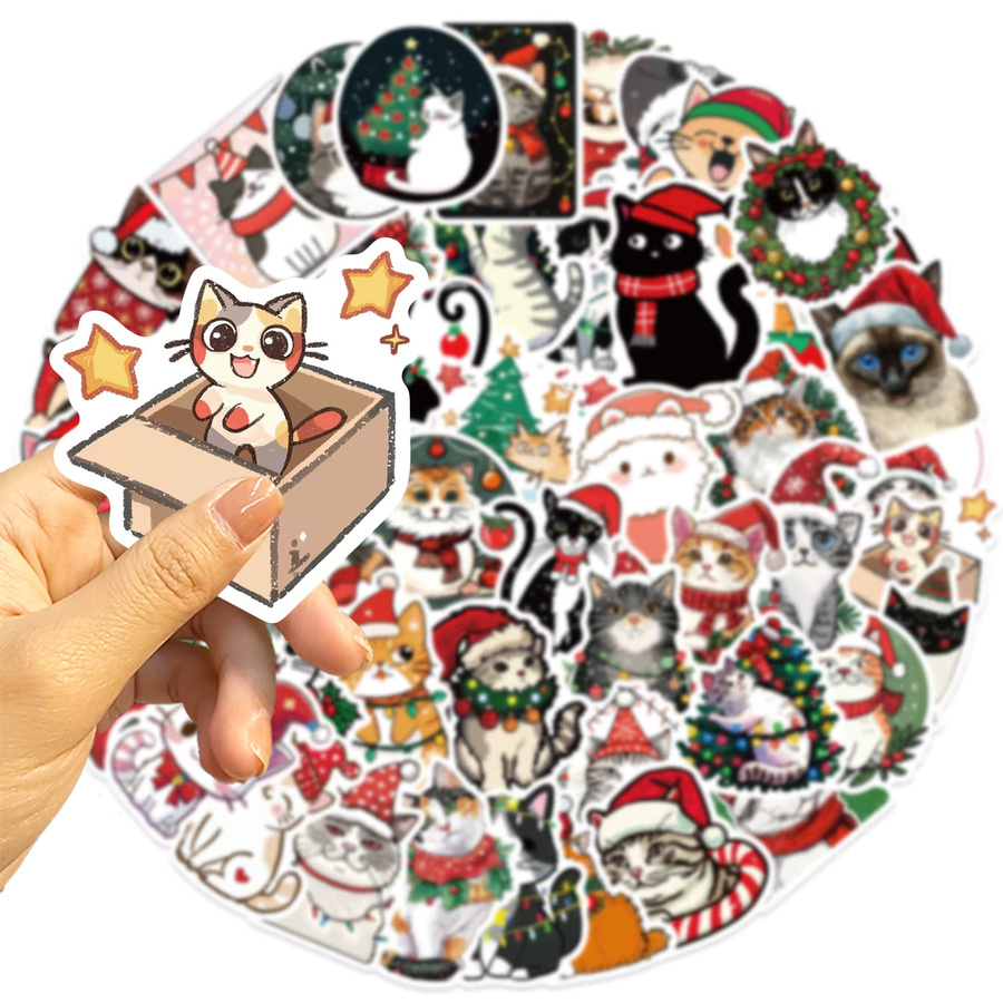 Kawaii Cartoon Weihnachten Katze Aufkleber, 50-teiliges Set, multicolor - Bild 4