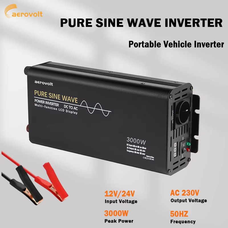 Peak Reiner Sinus-Wechselrichter 3000W 1000W DC 12V 24V 48V zu AC 220V 230V 50Hz mit intelligenter Kühlung und EU-Steckdose, Schwarz - Bild 2