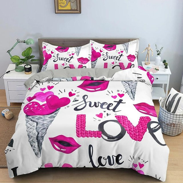 Bettwäscheset Liebesherz Valentinstag von Binchi Outdoor Product in Weiß, bestehend aus Bettbezug und Kissenbezug aus Mikrofaser, B/H: 133 x 70 cm - Bild 1