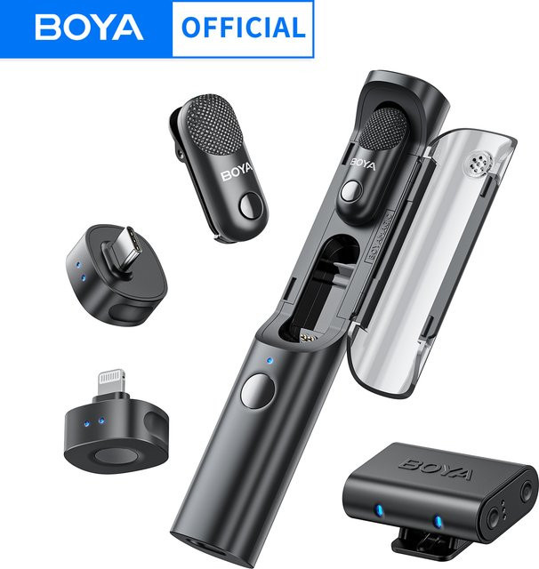 BOYA Magic 4-in-1 Drahtloses Lavalier Mikrofon für iPhone, Android, USB-C und Kamera in Schwarz - Bild 1