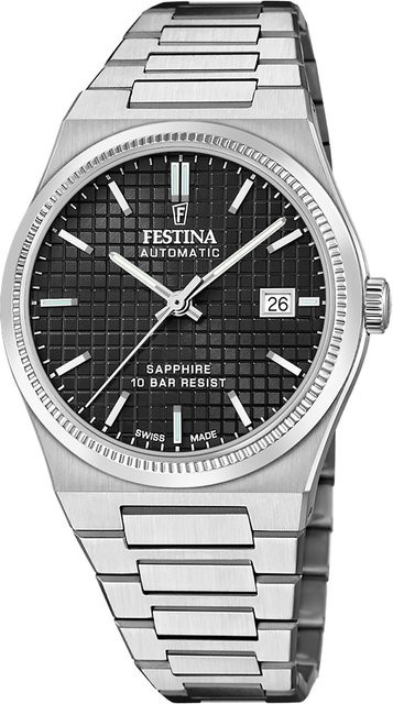 Festina Herrenuhr Automatik, Edelstahl, Schwarz, 40 mm, 10 ATM - Bild 1