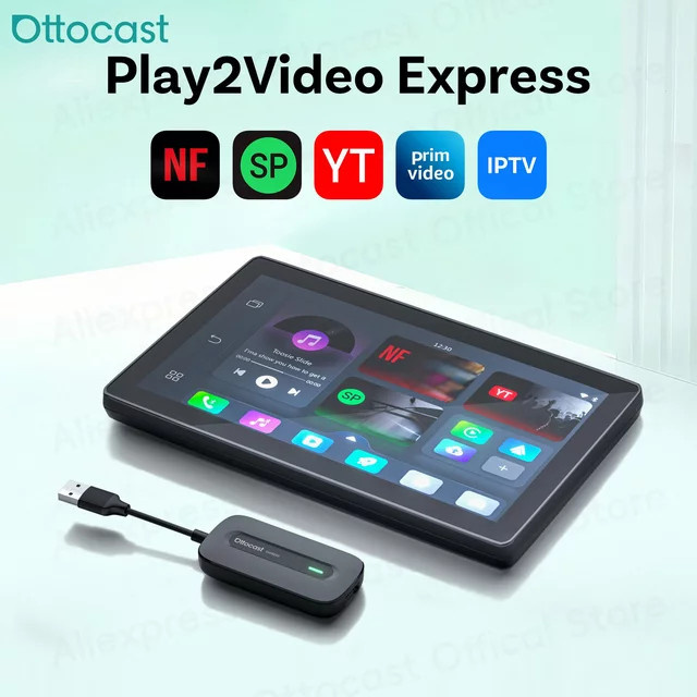 OTTOCAST Play2Video Express Wireless CarPlay und Android Auto Adapter für YouTube und Netflix in Schwarz - Bild 1