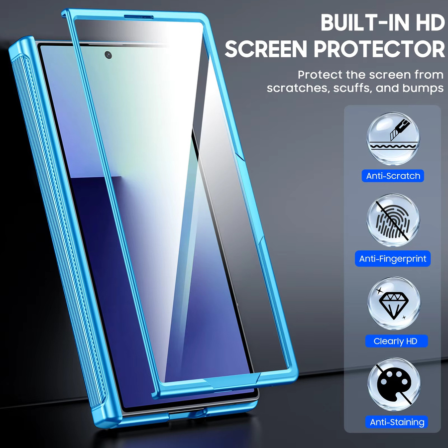 Magnetische Hülle für Samsung Galaxy Z Fold 7 mit integriertem 9H Glas-Displayschutz, Scharnierschutz und verstecktem Ständer in Hellblau - Bild 5