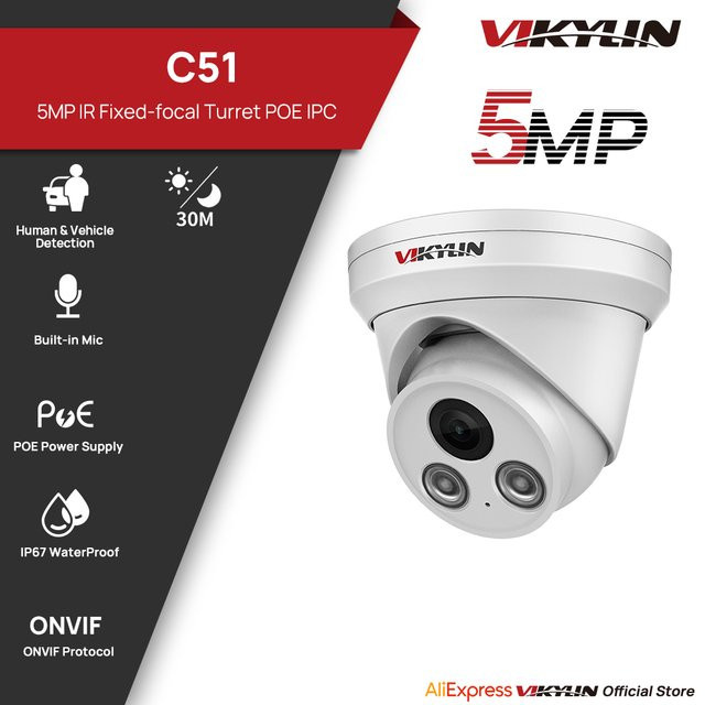 VIKYLIN 5MP IP-Außenkamera mit IR-Licht, PoE, H.265, Onvif, 2,8 mm Weitwinkel und KI-basierter humanoider Erkennung in Weiß - Bild 1
