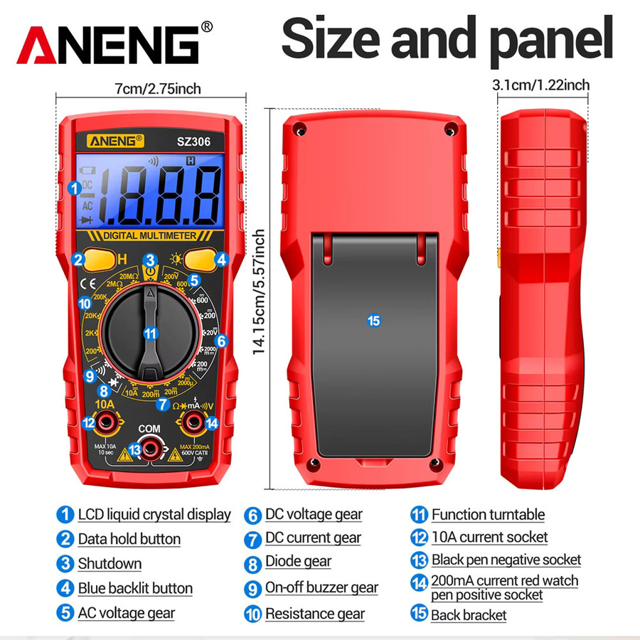 ANENG Elektriker Kit mit Digital Multimeter SZ306 und VDC802 Spannungsdetektor-Stift - Bild 3