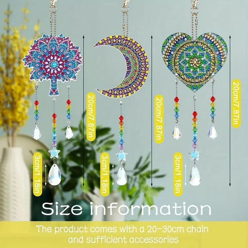 SZ-Damai DIY Mond und Sonne Diamantmalerei Windspiel Set, Bohemian Aesthetic Fensterdekoration zum Aufhängen, mehrfarbig - Bild 2