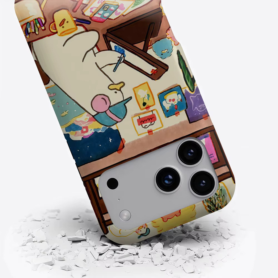 Aurbe Matte 2-in-1 MagSafe Hülle mit Film für iPhone 17 16 15 Plus und Pro Max, Stoßfeste Hartschale im Enten-Künstlerstudio-Design, Mehrfarbig - Bild 3