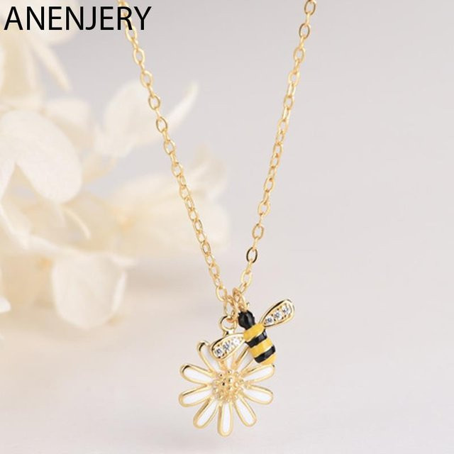 Anenjery Halskette, Biene, Gänseblümchen, Zirkonia, Gold, Damen - Bild 1