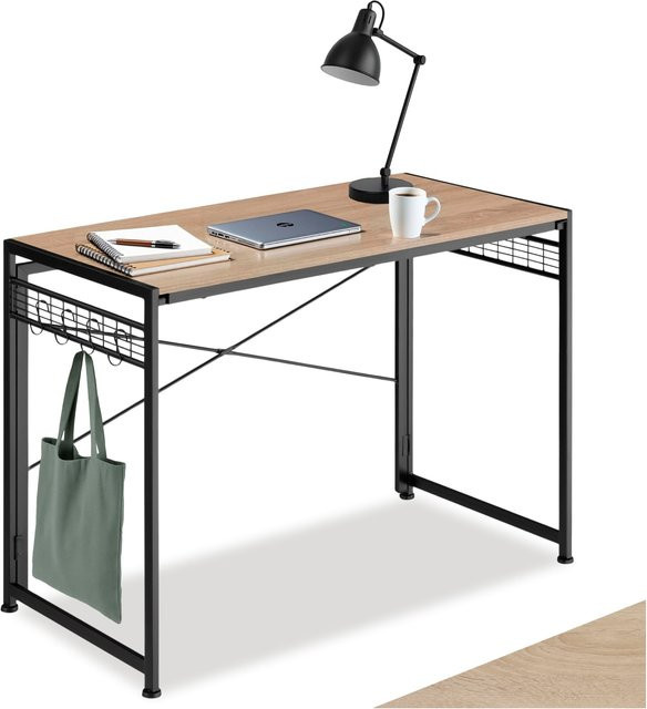 tectake Schreibtisch Paterson Industrial Style klappbar in Holz Hell Eiche Sonoma mit Gitterflächen und 8 Haken B/T/H: 102 x 51 x 77 cm - Bild 1