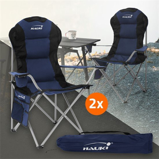 2er Set Hauki Campingstühle faltbar Blau aus Stahl und Polyester mit Getränkehalterung und Armlehnen bis 150 kg - Bild 1