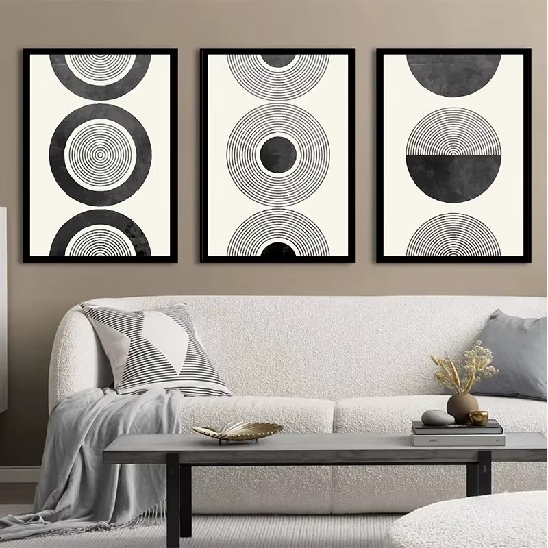 Potdemiel Abstrakte Geometrische Leinwand Wandkunst im Mid-Century Stil, Schwarz-Weiß - Bild 4