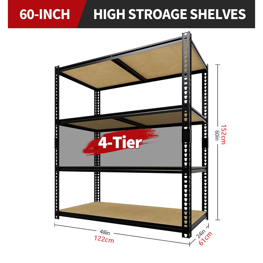 HiMISS 4-stöckiges Metallregal in Schwarz, verstellbare Garagenregale für Keller, Lager, Speisekammer und Küche - Bild 4