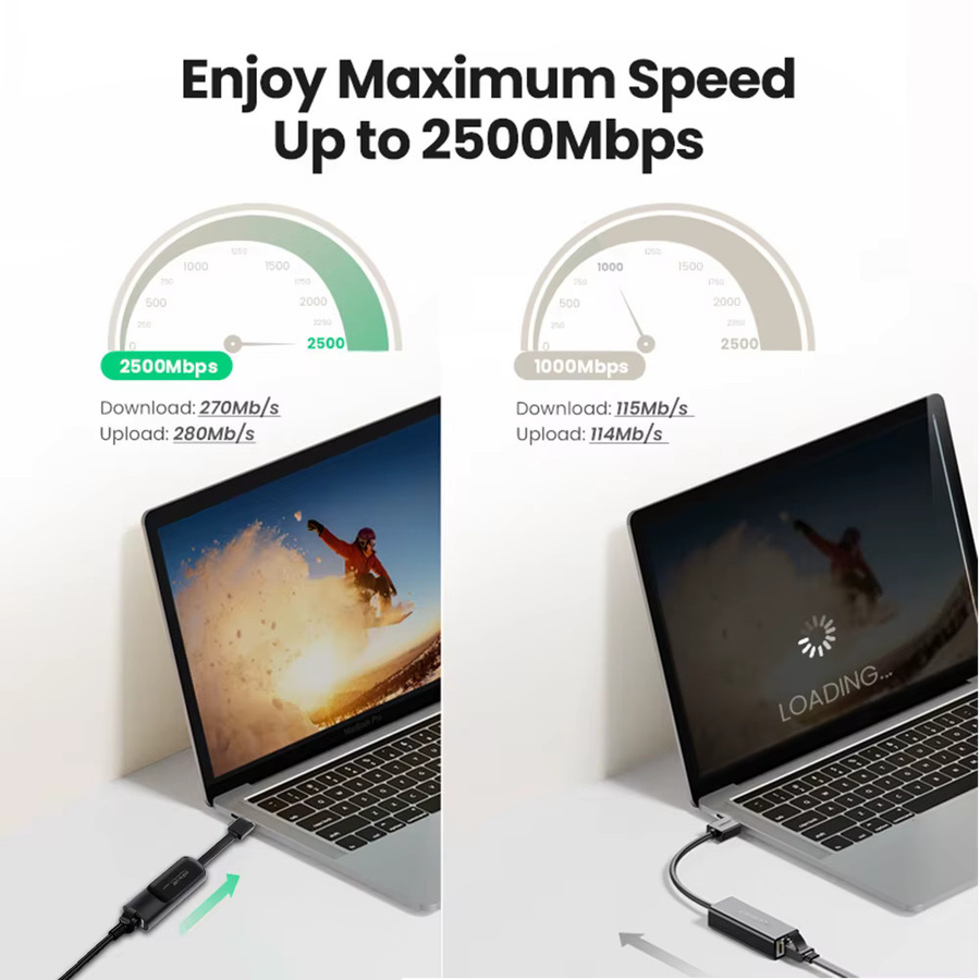 Kebidu USB 3.0 auf RJ45 Ethernet Adapter, 2.5 Gbit/s USB-LAN Netzwerkkarte für Laptop und PC, Schwarz - Bild 3