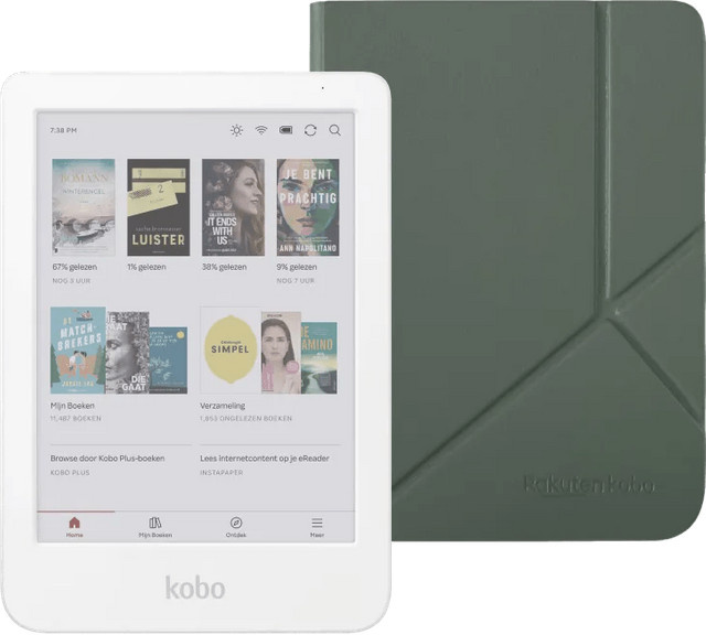 Kobo Clara Colour E-Ink E-Reader in Weiß mit grünem Sleep Cover - Bild 1
