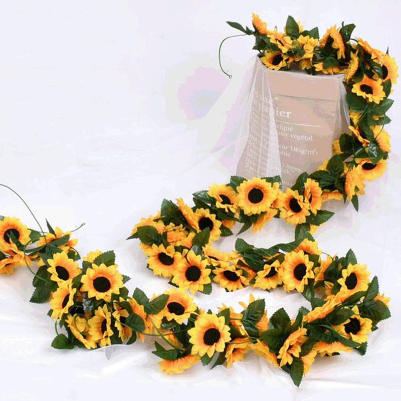Künstliche Sonnenblumen-Dekoration in Gelb mit Orchideenbaum und Reben aus Textil, Höhe: 230 cm - Bild 1