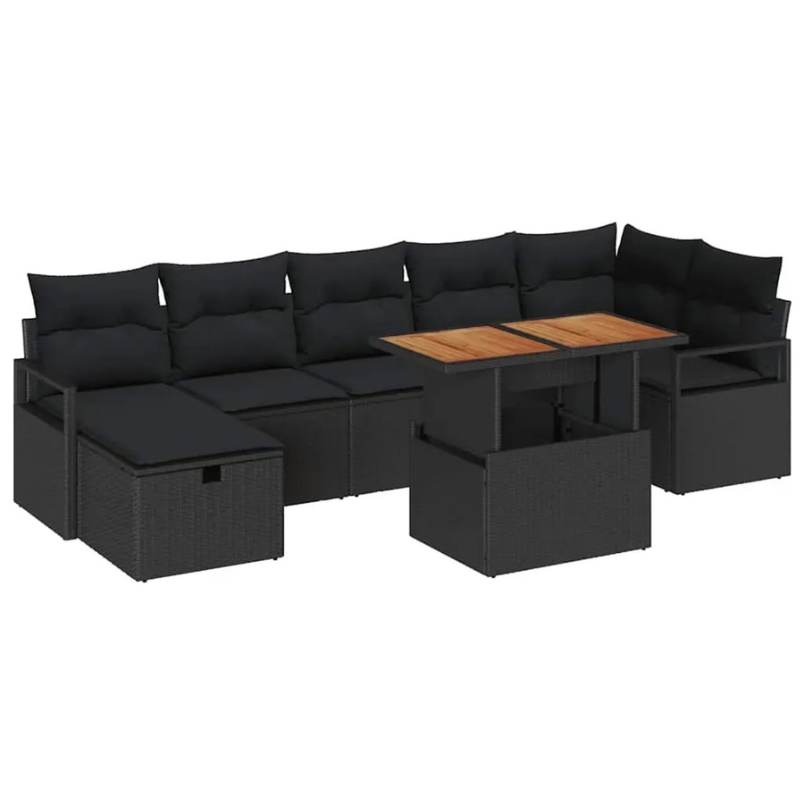 vidaXL Garten-Sofa-Set 8-tlg. aus Poly-Rattan und Akazienholz in Schwarz mit Kissen und Stauraumfunktion - Bild 2