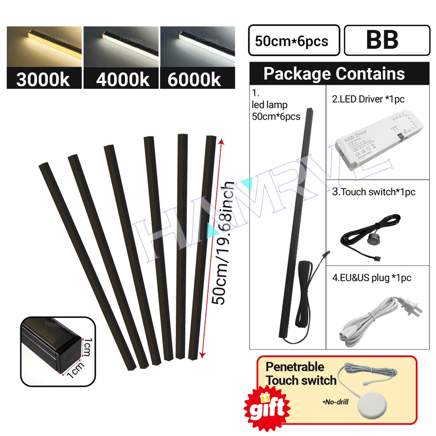 HAMRVL LED-Einbauleuchten-Set in Schwarz mit Cool White Licht, selbstklebende Aluminium-Wandleuchten für Wandpaneele, Küche und Treppen - Bild 3