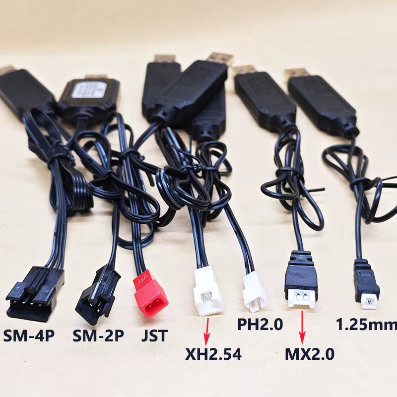 YuXi USB-Ladekabel für RC-Spielzeug und Li-Ionen-Akkus mit SM/JST/XH2.54 Anschluss, Schwarz - Bild 3