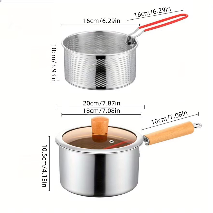 Edelstahl Kochgeschirr-Set in Silber mit Bratkorb und Glasdeckel, Antihaft-Topf und Milchpfanne aus 304 SUS Edelstahl - Bild 3