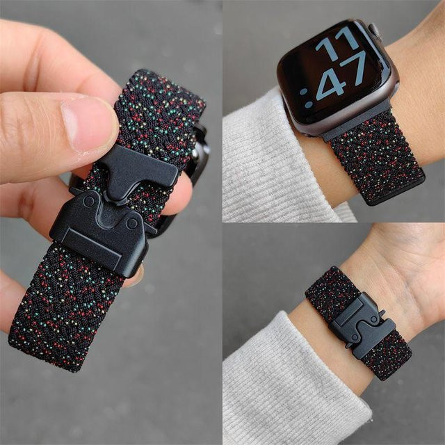 Foucsontop Gewebtes Nylonarmband für Apple Watch mit Fallschirmschnalle, atmungsaktives Sport-Ersatzband für iWatch S10, Ultra 2, Ultra und weitere Modelle, Multicolor - Bild 1