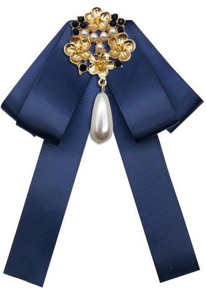 Brosche Perle, Kristall, Schleife, Damen, Gold - Bild 1