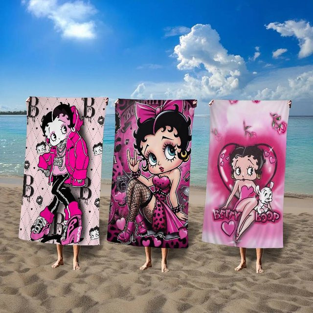 B-Betty Girl B-Boops Mikrofaserdecke in Pink, super saugfähiges und schnell trocknendes Strandtuch mit Grafikdruck - Bild 1