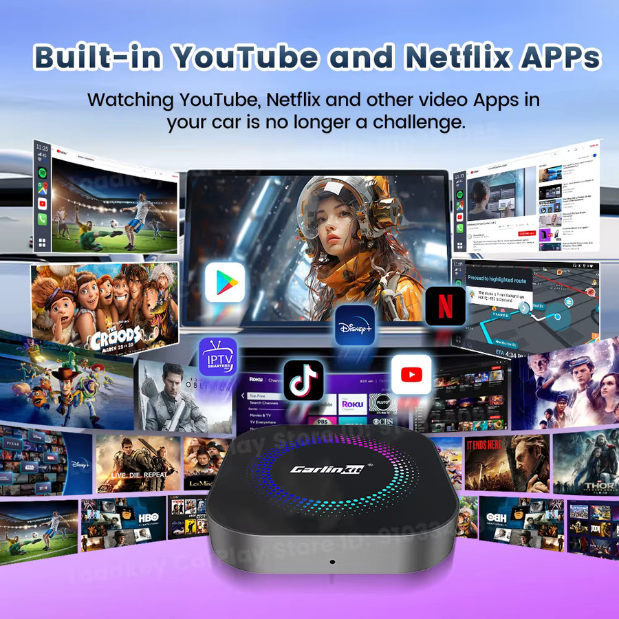 CarlinKit Wireless CarPlay Adapter mit QCM6225 Chip für kabellose Verbindung, unterstützt YouTube und Netflix, Schwarz - Bild 2