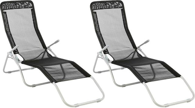 VCM 2er Set Gartenliegen aus Stahl in Schwarz mit Textilene-Bezug und Armlehnen, B/H/L: 48 x 100 x 160 cm - Bild 1