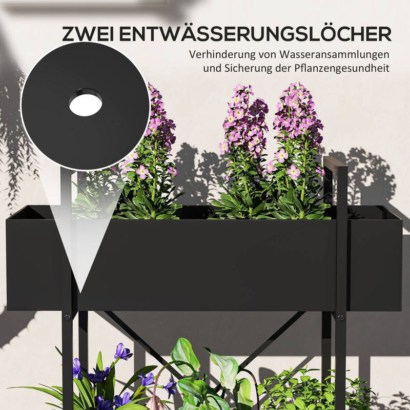 Outsunny 2-Etagen Pflanzenständer aus Metall in Schwarz für Innen und Außen, B/H/T: 25 x 70 x 60 cm - Bild 3