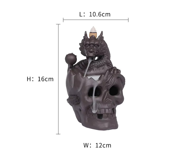 MINIDEAL LED Wasserfall Drachen Rückfluss Weihrauchbrenner mit Schädel Design in Schwarz für Aromatherapie und Halloween-Dekoration - Bild 2