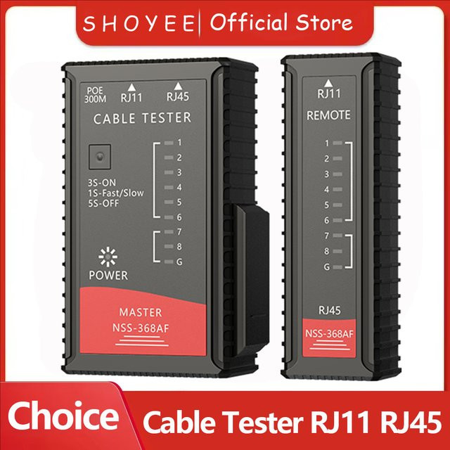 SHOYEE LAN-Kabeltester für RJ45 und RJ11, POE brennsicherer Netzwerkwerk-Tester in Schwarz - Bild 1