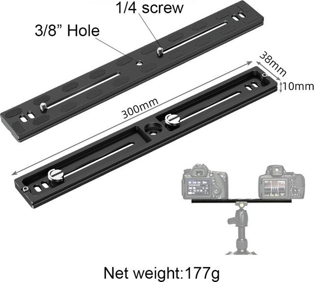 SETTO Universal-Schnellwechselplatte PU-300 in Schwarz aus Metall, passend für Arca-Swiss-Standard für Stativ-Kugelköpfe, B/T/H: 300 x 150 x 120 mm - Bild 1