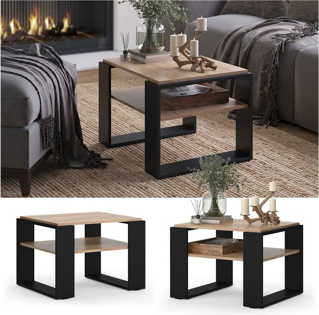 Vicco Couchtisch Helm Eiche Schwarz mit Ablage B: 65,6 cm, T: 46,2 cm - Bild 1