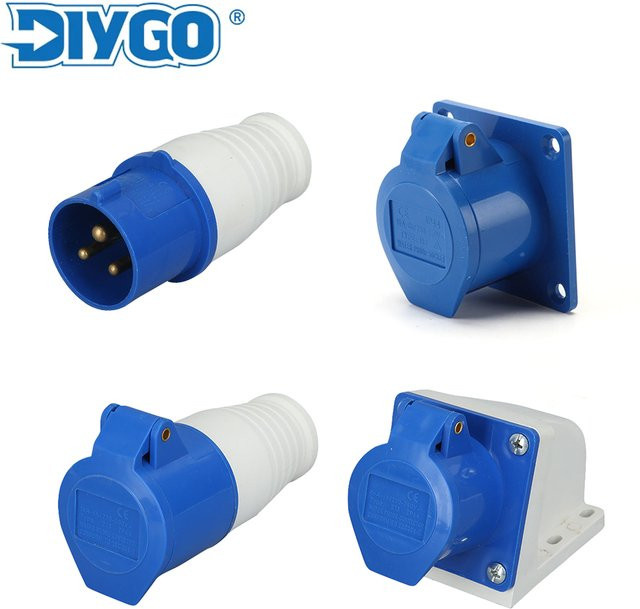 go-e Industrieller 3Pin 2P+E Steckverbinder IP44 Wasserdicht Blau 32A 220V-240V - Bild 1